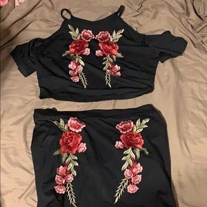 Two piece black floral set